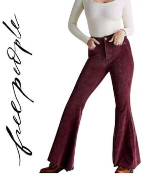 NWT Free People CRVY Cord Lace Up Back Flare Jeans 34